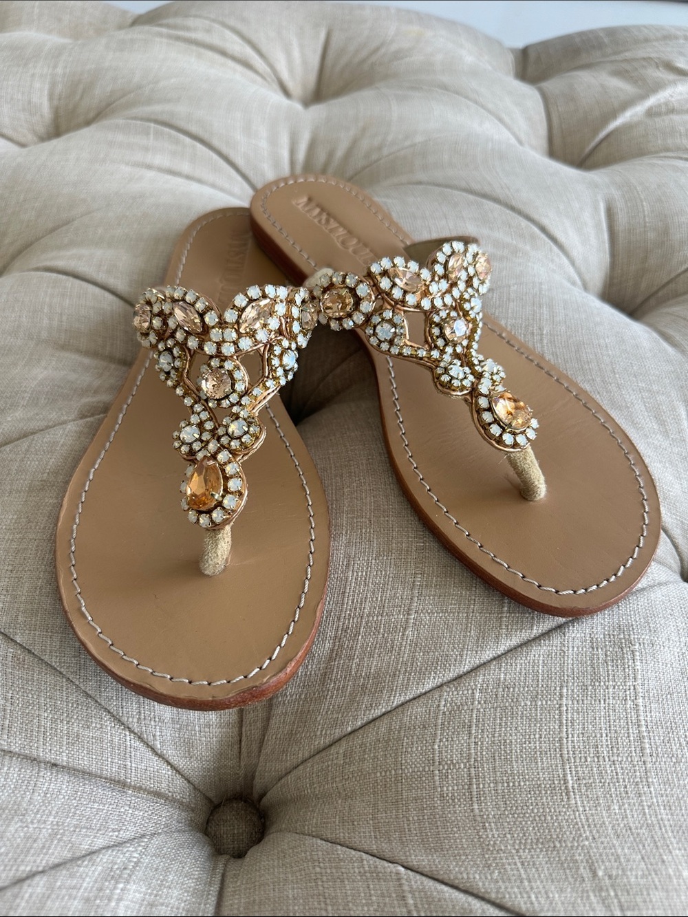 Mystique Tan Jeweled Thong Sandals